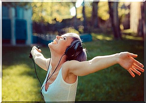 happy woman listening to music