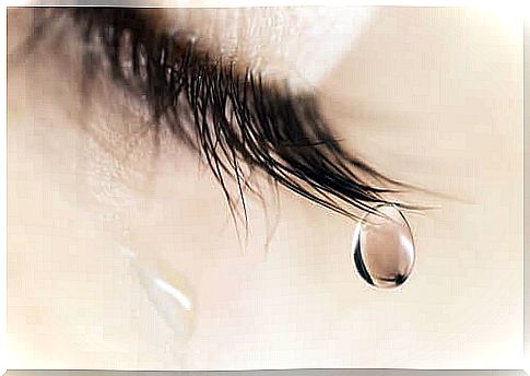 A tear that flows from an eye