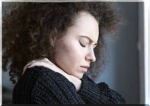 A depressed woman with closed eyes