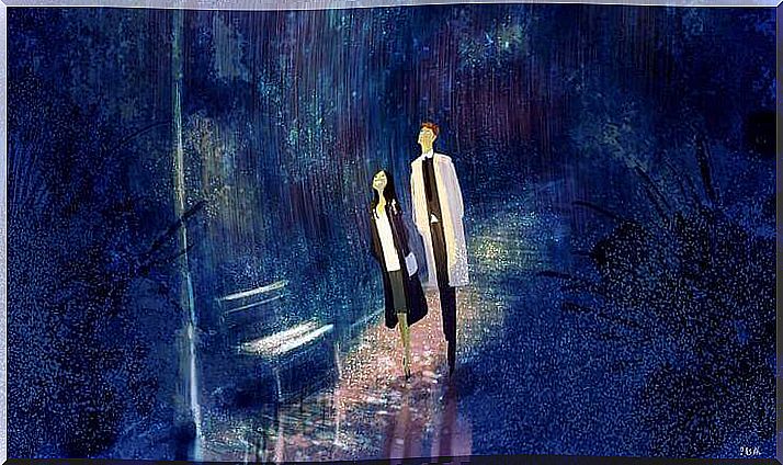 couple walking at night