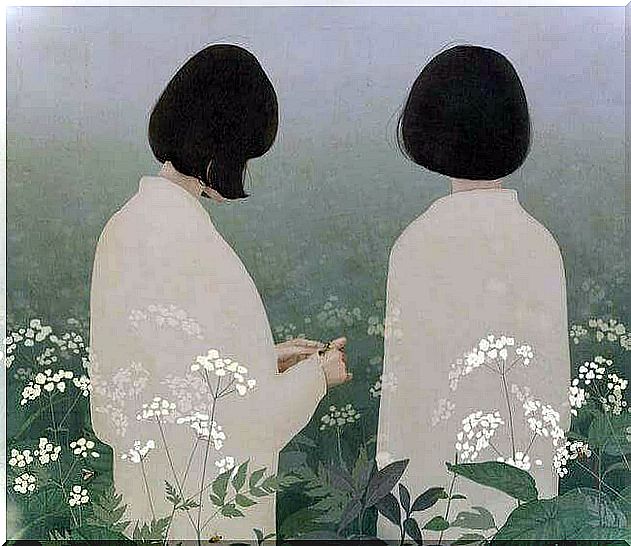 two women in a field